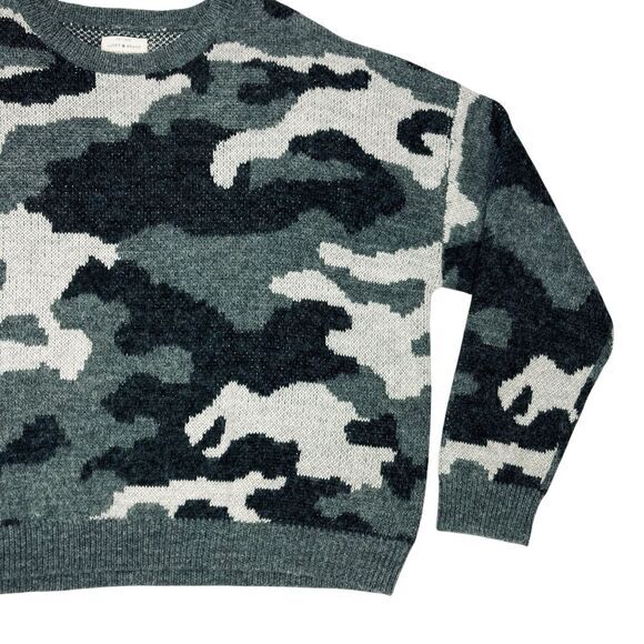 Lucky Brand Wool Blend Sweater Women XL Gray Black Camo Crewneck Hunter Pullover - Picture 4 of 16